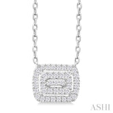 1/6 ctw Double Halo Emerald Shape Petite Round Cut Diamond Fashion Pendant With Chain in 10K White Gold